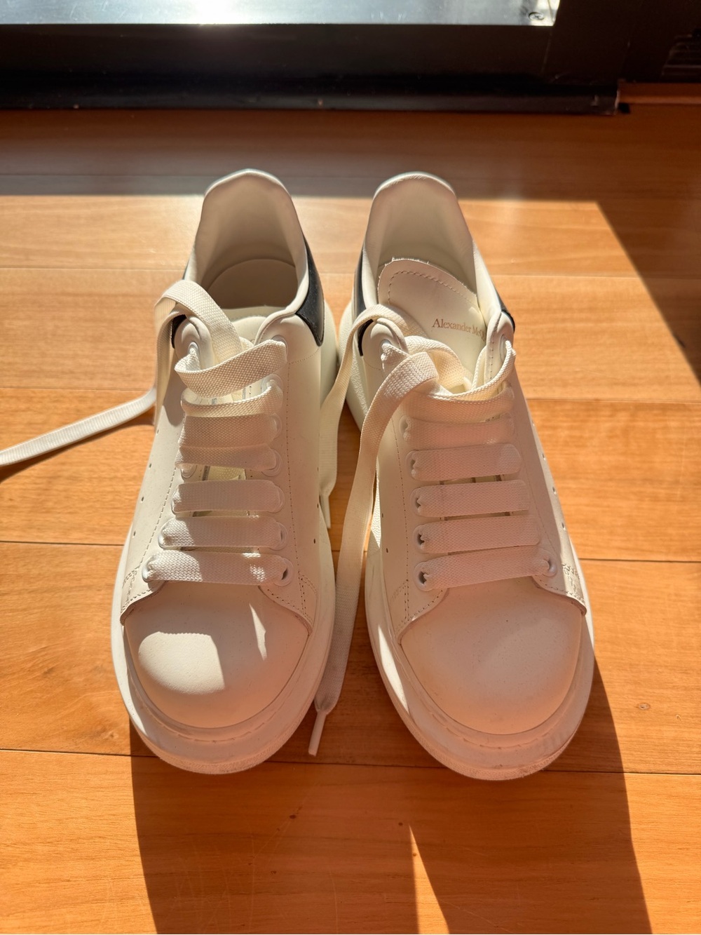 Alexander McQueen Cream Leather Platform Sneakers with Black Heel